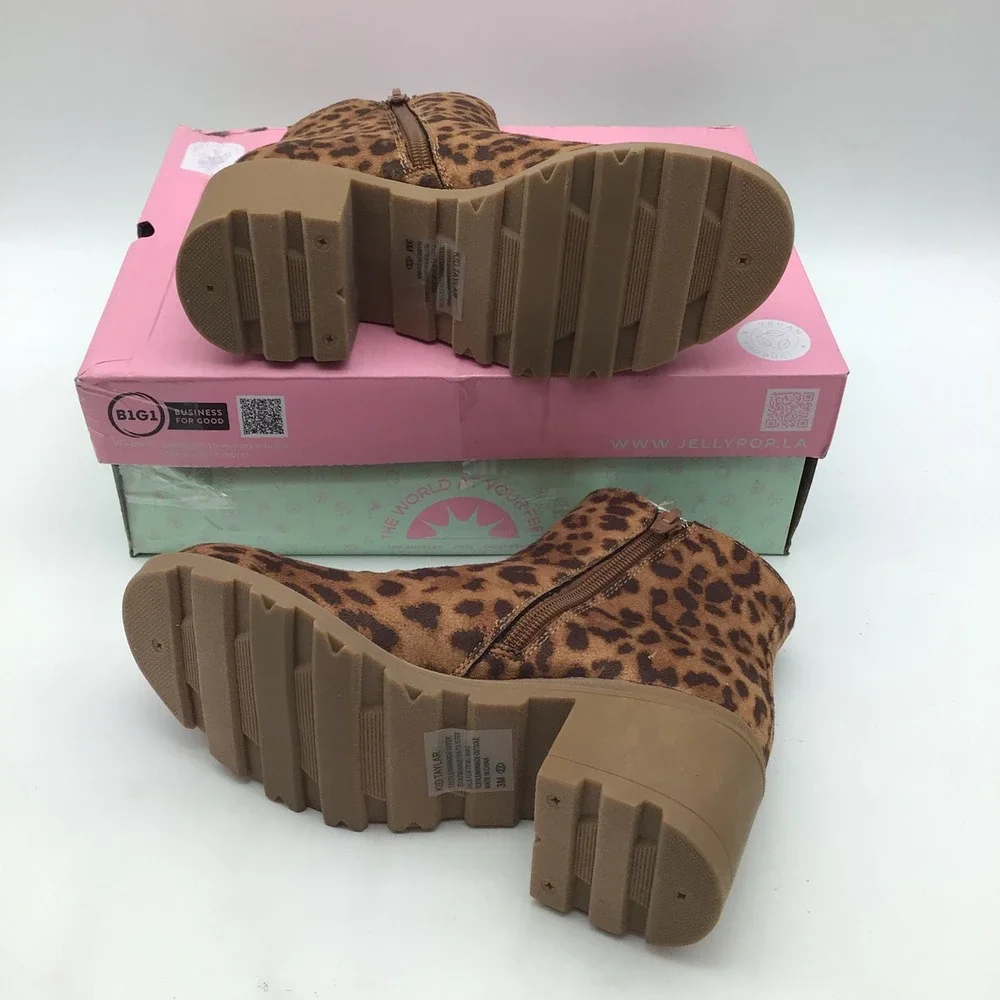Jellypop Kids Taylar Leopard Print Suede Ankle Boots Brown Size 3M NEW